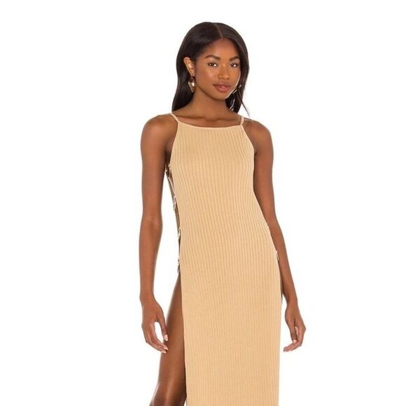 Cult Gaia Jammy Knit Dress Sand Beige XS/S Ribbed Maxi Cutout Ring Ribbed - Picture 3 of 15